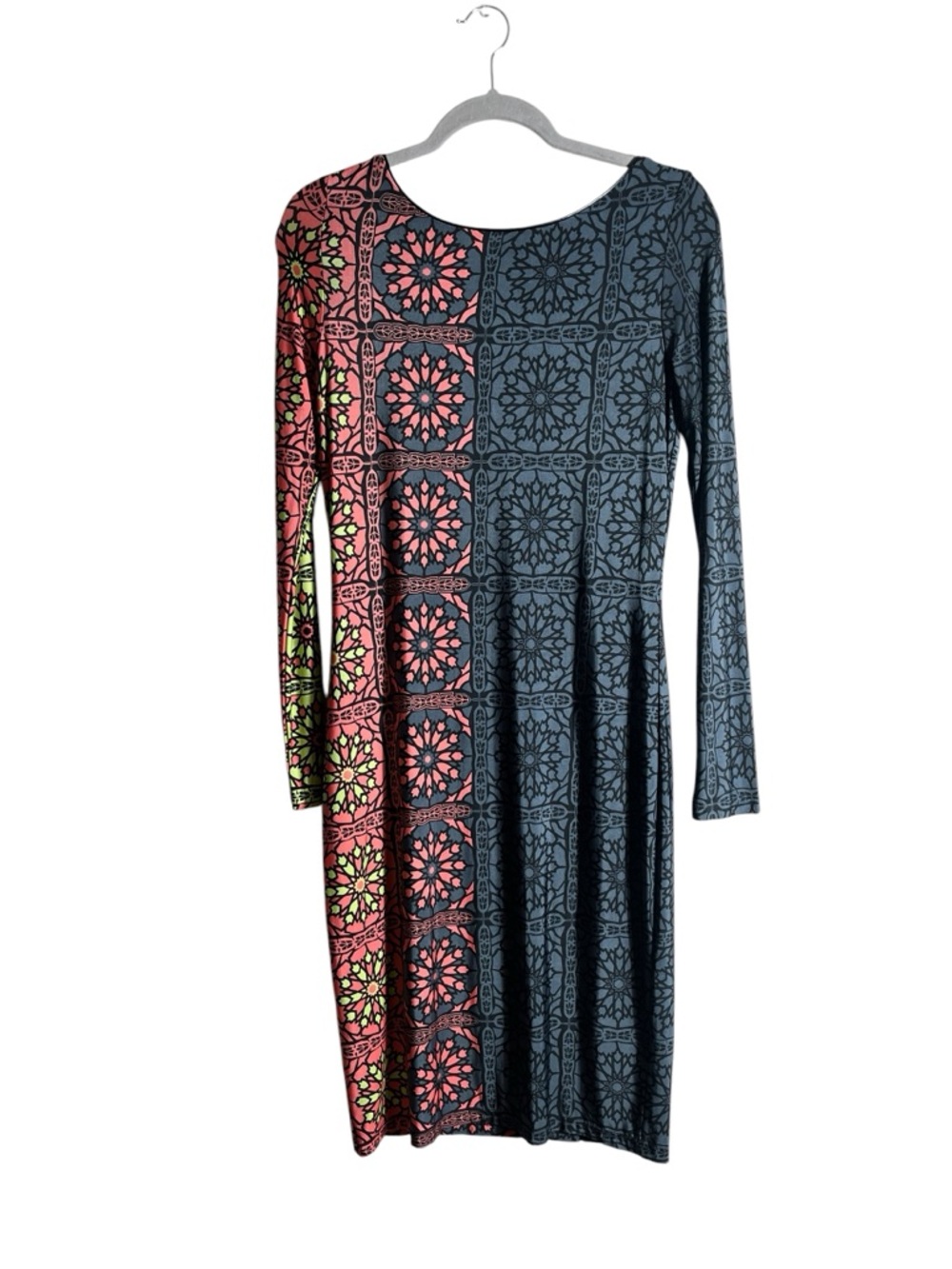 Analili Abstract Colorblock Midi Dress M‎ Stretch Long Sleeve Artsy Made USA